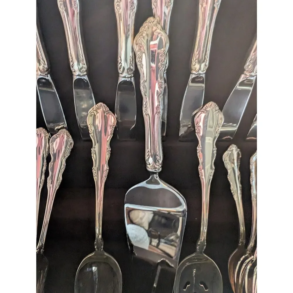 DRESDEN ROSE, REED & BARTON! ANTIQUE SILVER PLATE FLATWARE SERVICE FOR 12! 67 PC